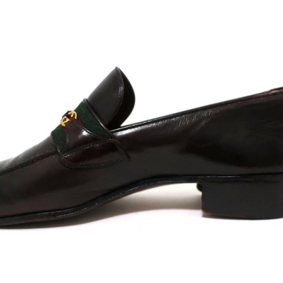 Gucci Vintage GG Web Loafers Dark Brown Leather main image 7